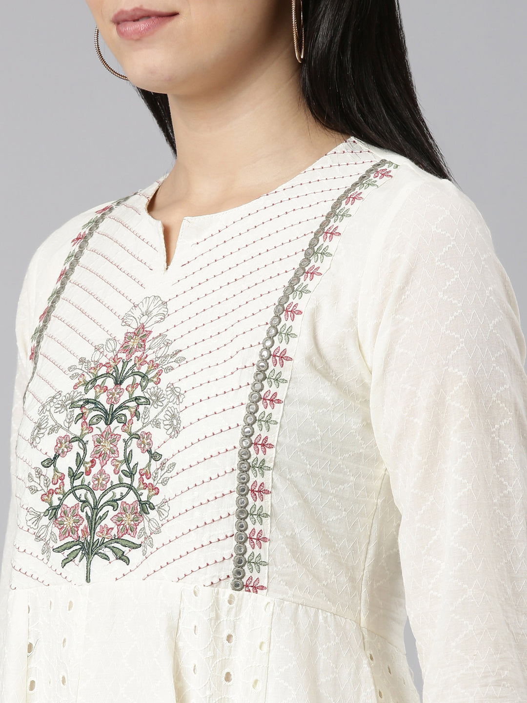 Neeru's Cream Regular Straight Embroidered Readymade suits