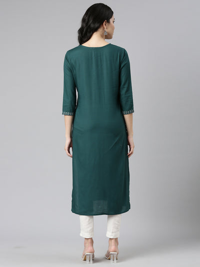 Neeru's Green Regular Straight Printed Kurtas