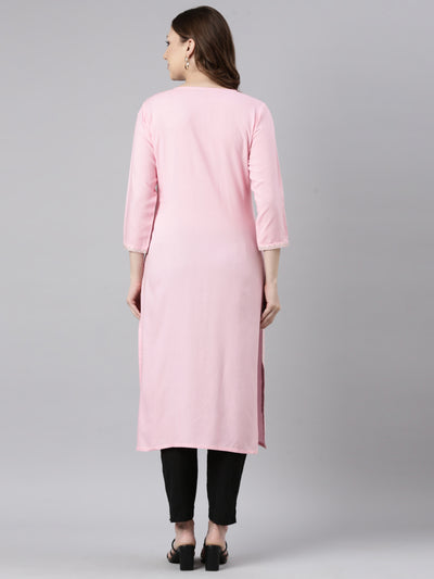 Neerus Pink Panelled Straight Solid Kurtas