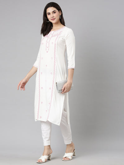 Neerus Pink Regular Straight Floral Kurtas