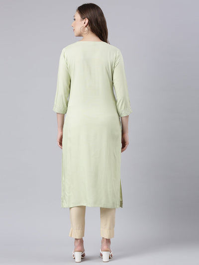 Neerus Green Panelled Straight Floral Kurtas