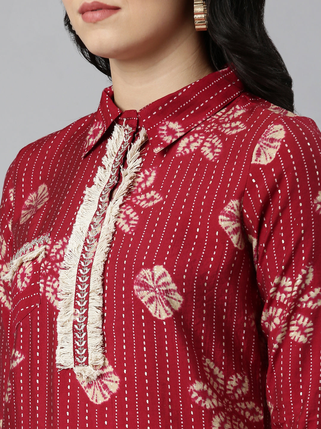 Neeru's Maroon Regular Straight Printed Kurta And Salwar