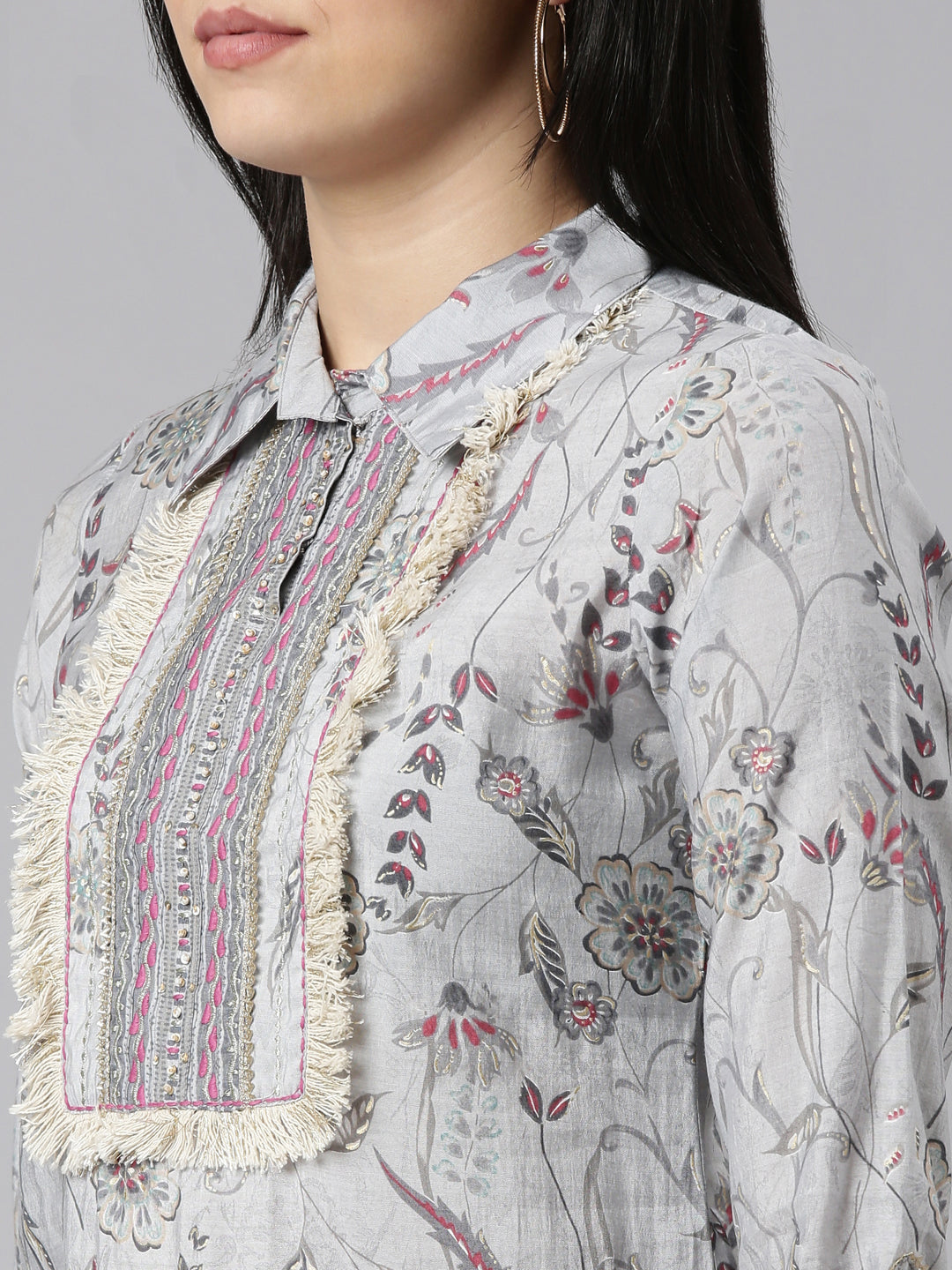 Neeru's Grey Regular Straight Printed Kurta And Salwar With Dupatta