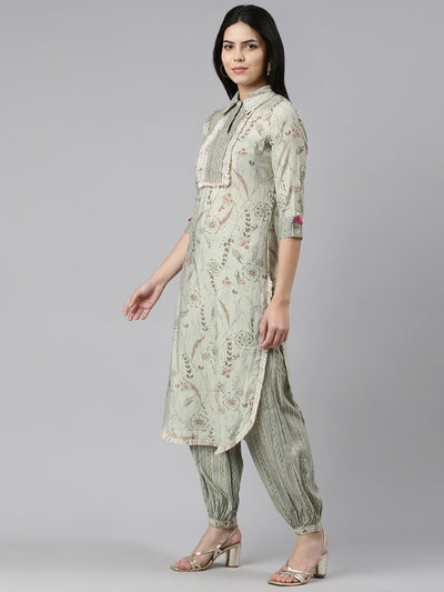 Neeru's Green Regular Straight Printed Kurta And Salwar With Dupatta