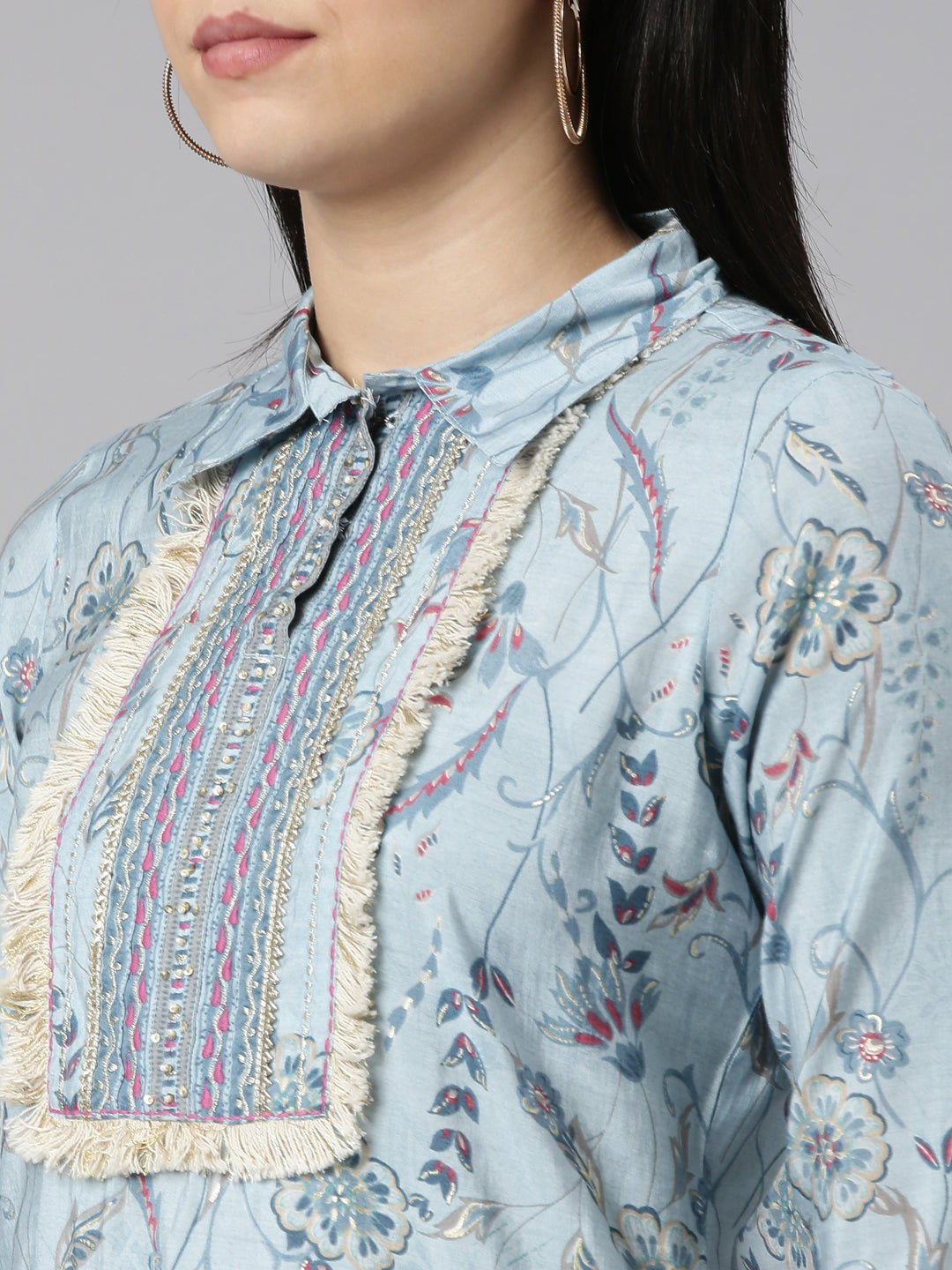 Neeru's Blue Regular Straight Printed Kurta And Salwar With Dupatta