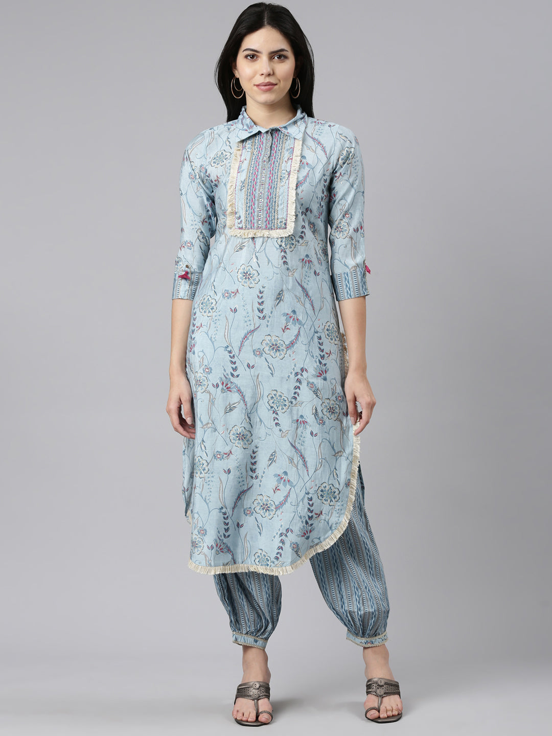 Neeru's Blue Regular Straight Printed Kurta And Salwar With Dupatta