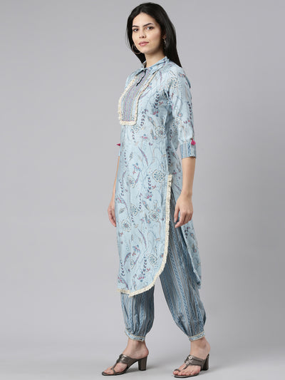 Neeru's Blue Regular Straight Printed Kurta And Salwar With Dupatta