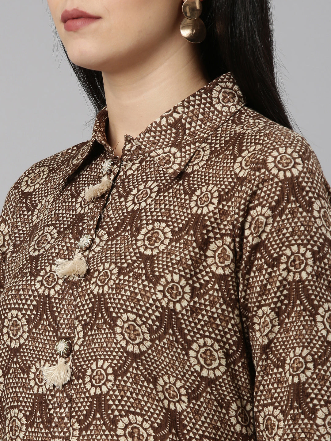 Neeru's Brown Regular Straight Printed Kurta And Salwar