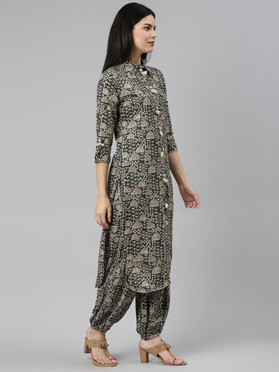 Neeru's Grey Regular Straight Printed Kurta And Salwar