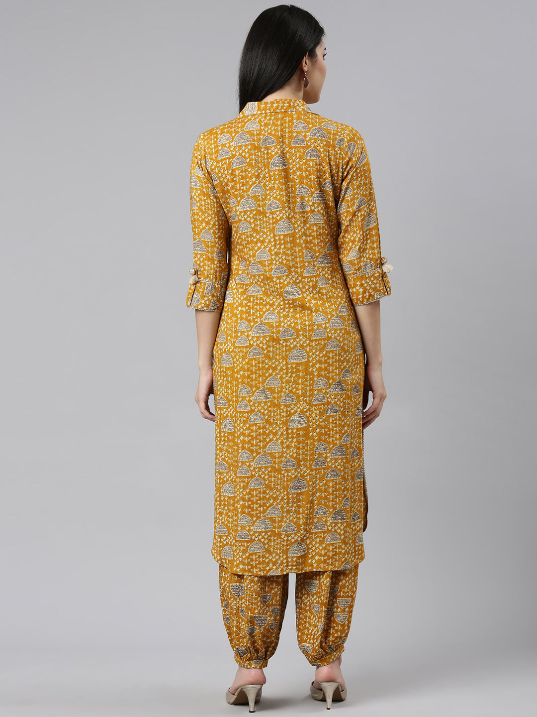 Neeru's Mustard Regular Straight Printed Kurta And Salwar