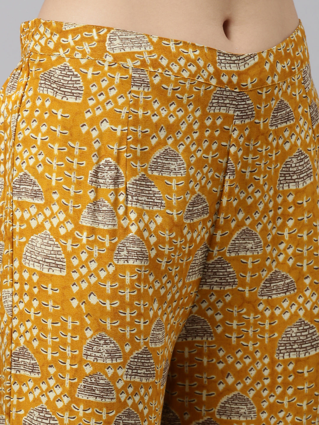 Neeru's Mustard Regular Straight Printed Kurta And Salwar