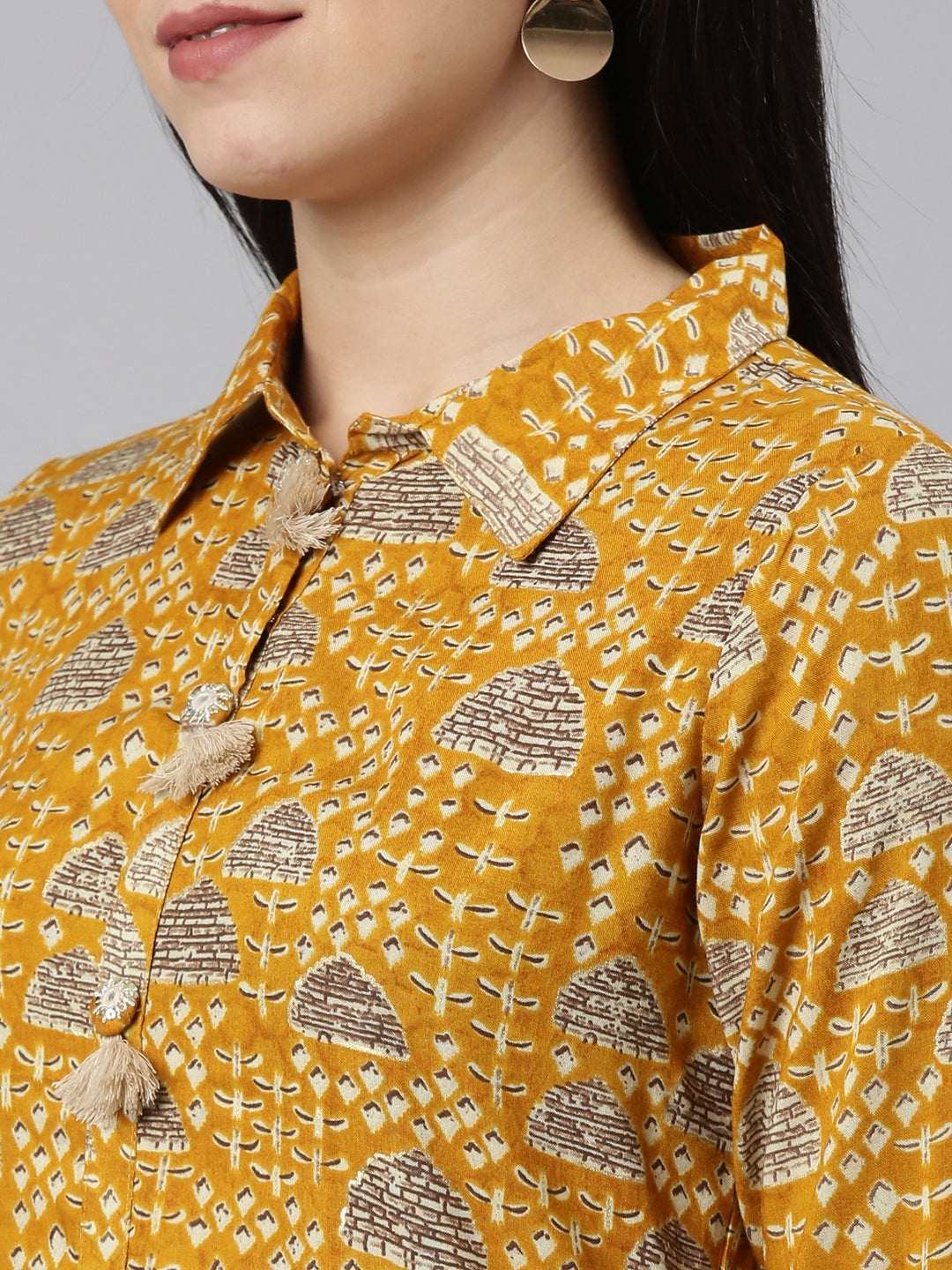 Neeru's Mustard Regular Straight Printed Kurta And Salwar