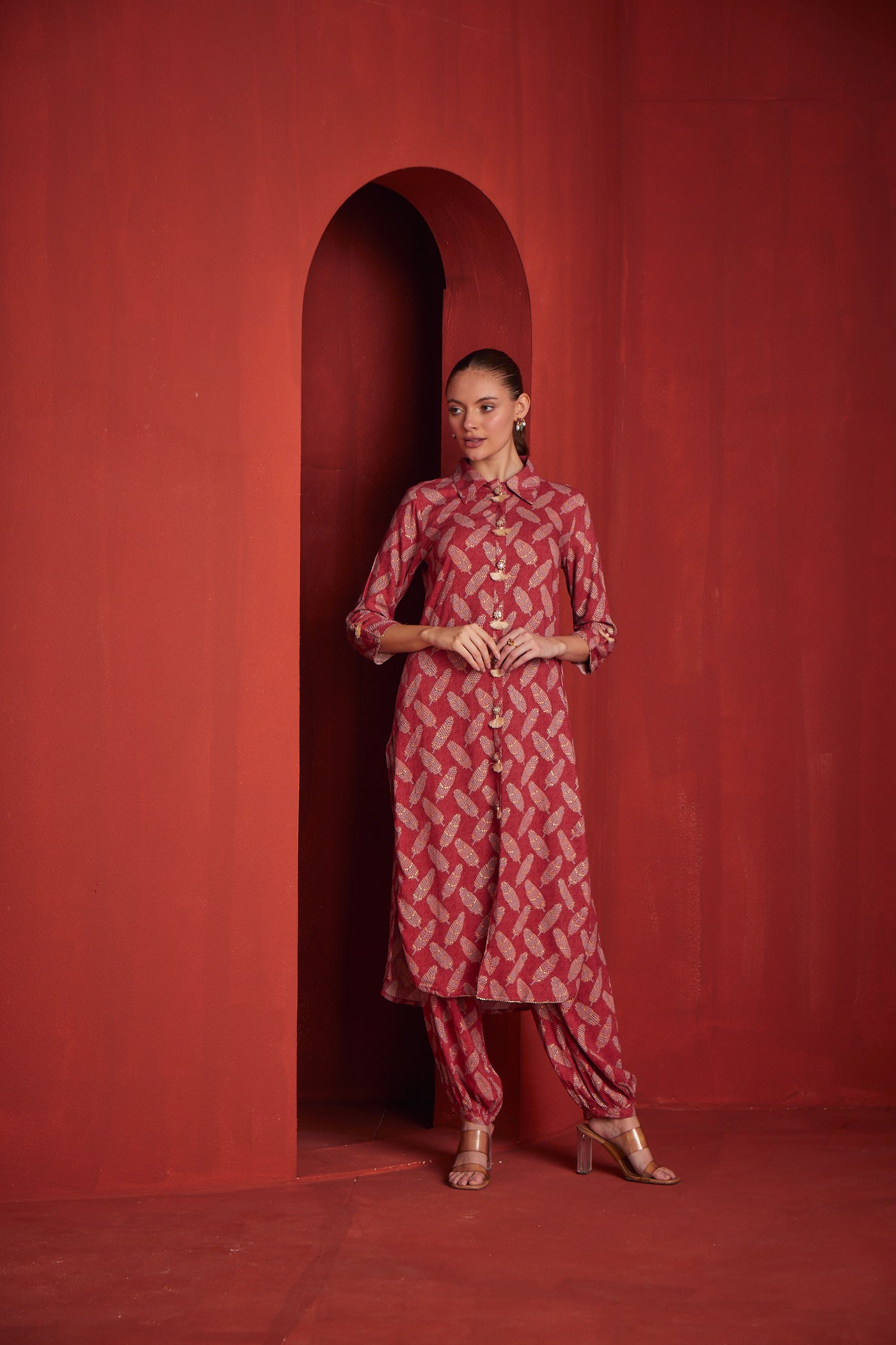 Neeru's Womens Tomato Color Rayon Fabric Kurta Salwar