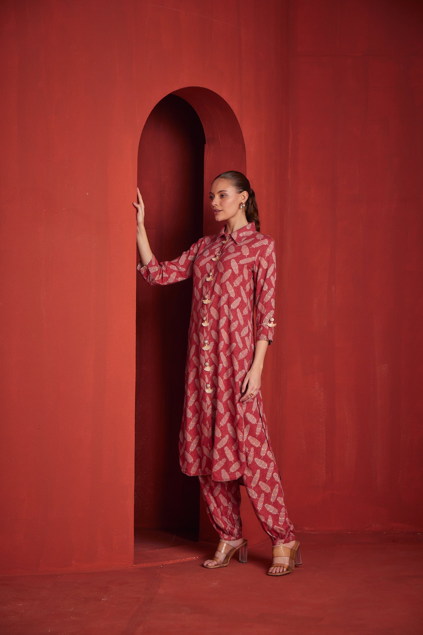 Neeru's Womens Tomato Color Rayon Fabric Kurta Salwar