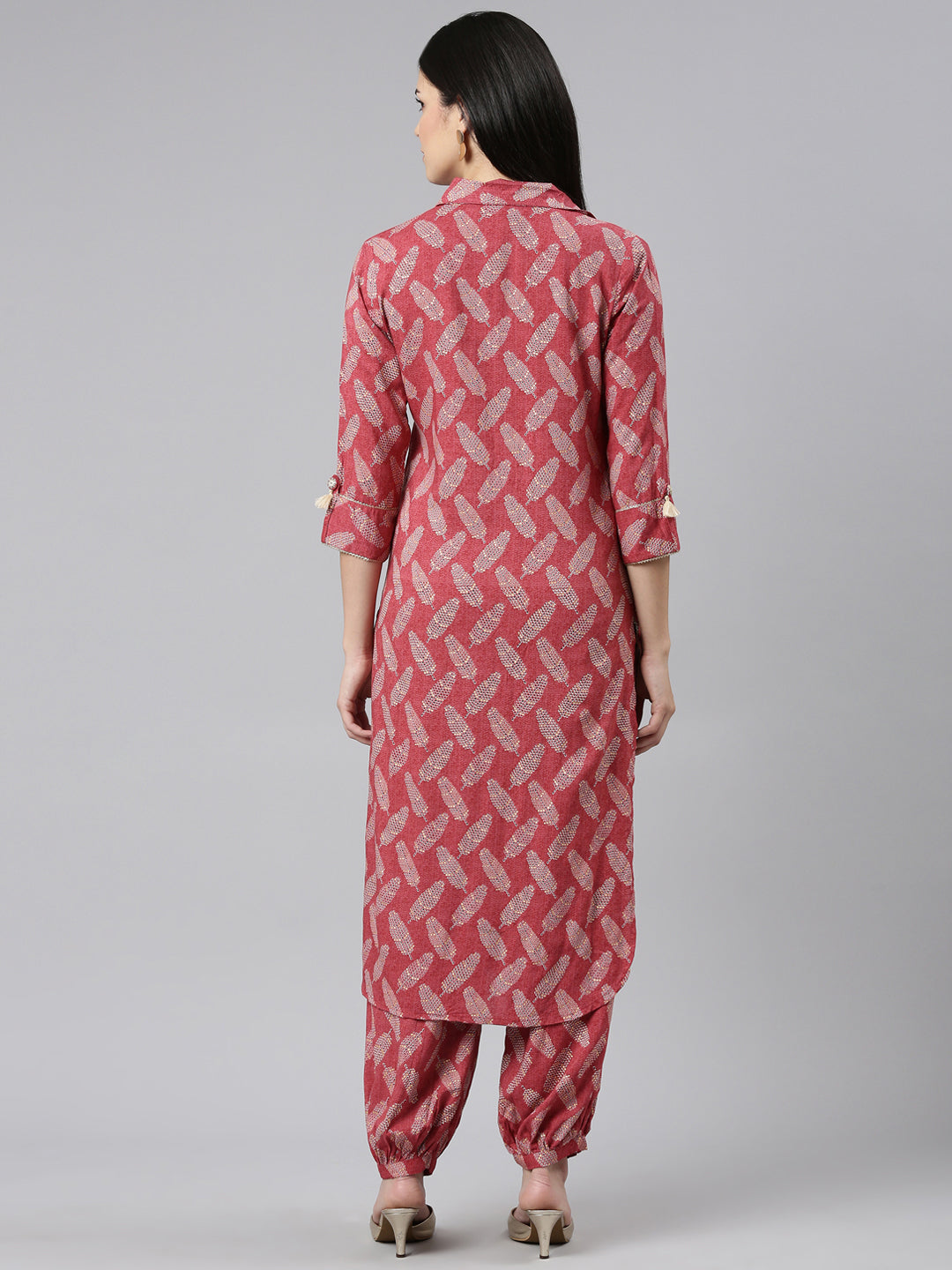 Neeru's Maroon Regular Straight Printed Kurta And Salwar