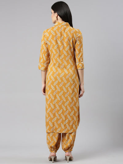 Neeru's Mustard Regular Straight Printed Kurta And Salwar