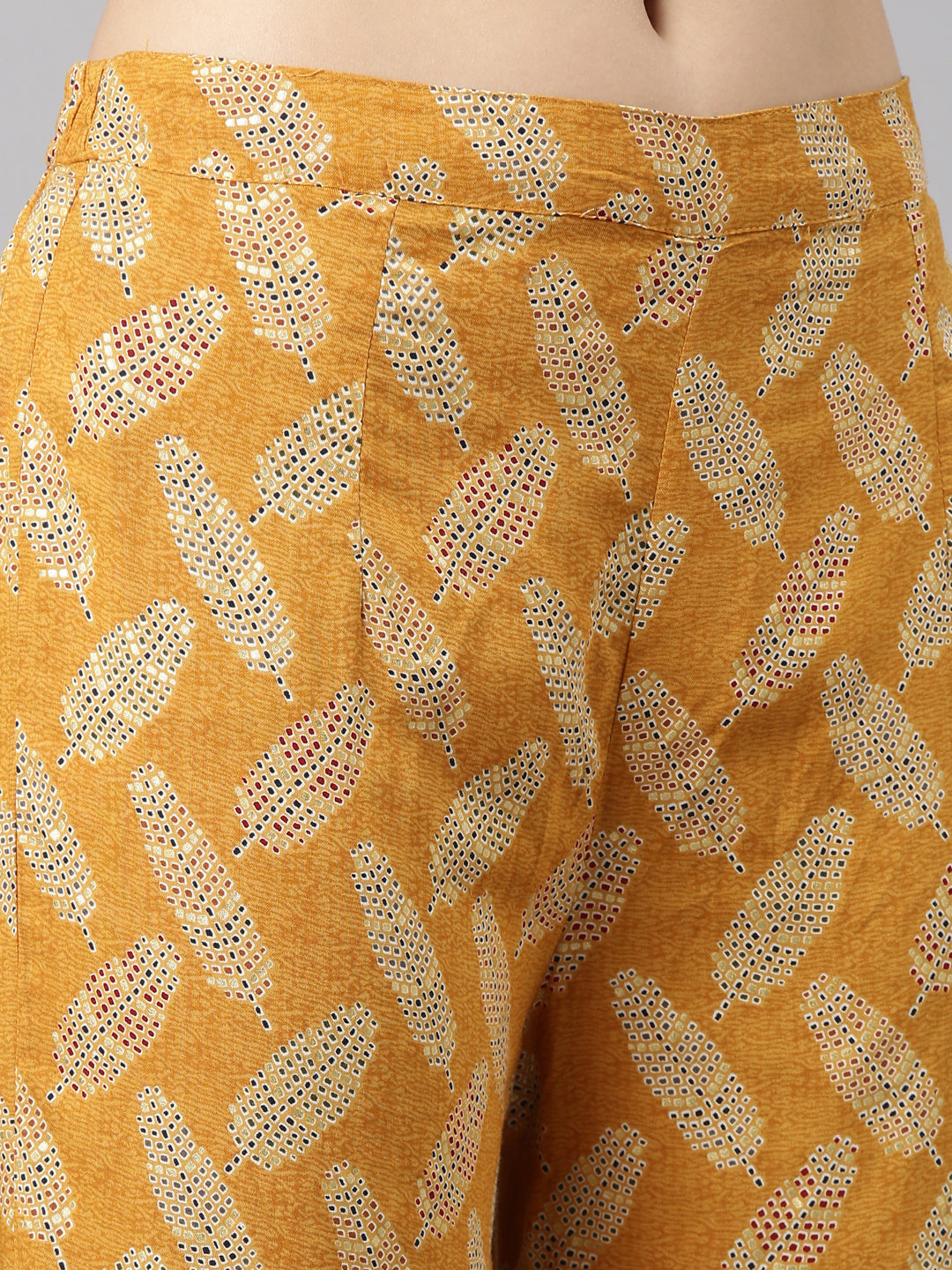 Neeru's Mustard Regular Straight Printed Kurta And Salwar