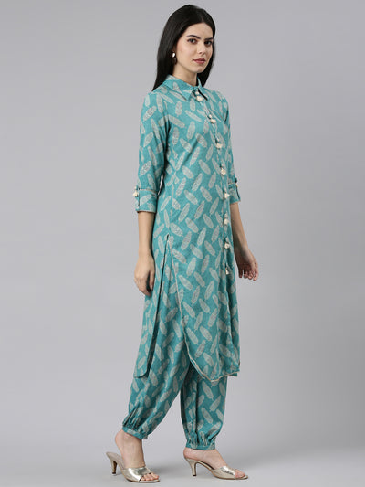 Neeru's Green Regular Straight Printed Kurta And Salwar