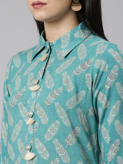 Neeru's Green Regular Straight Printed Kurta And Salwar