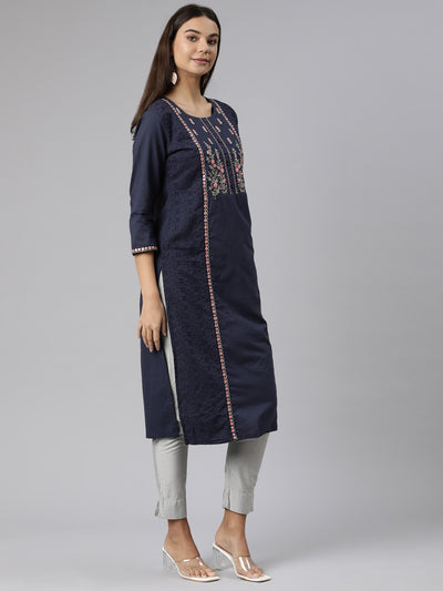 Neeru's Blue Regular Straight Floral Kurtas