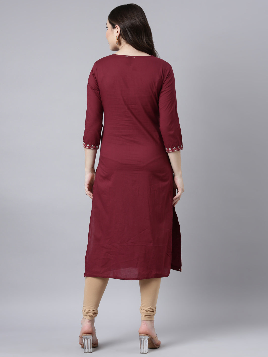 Neerus Maroon Regular Straight Solid Kurtas