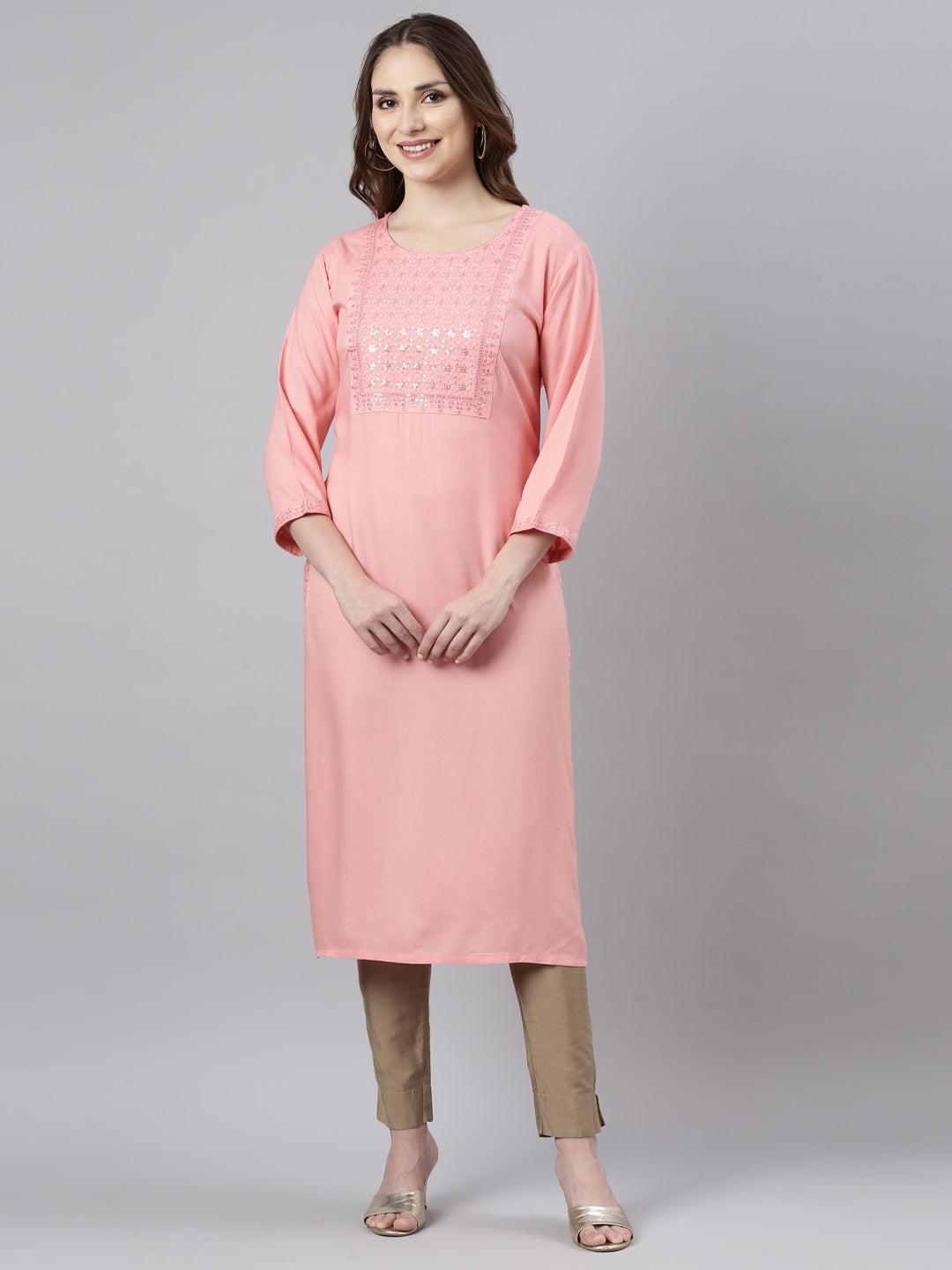 Neerus Coral Regular Straight Solid Kurtas