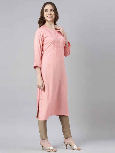 Neerus Coral Regular Straight Solid Kurtas