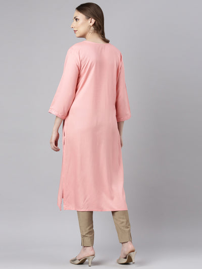 Neerus Coral Regular Straight Solid Kurtas