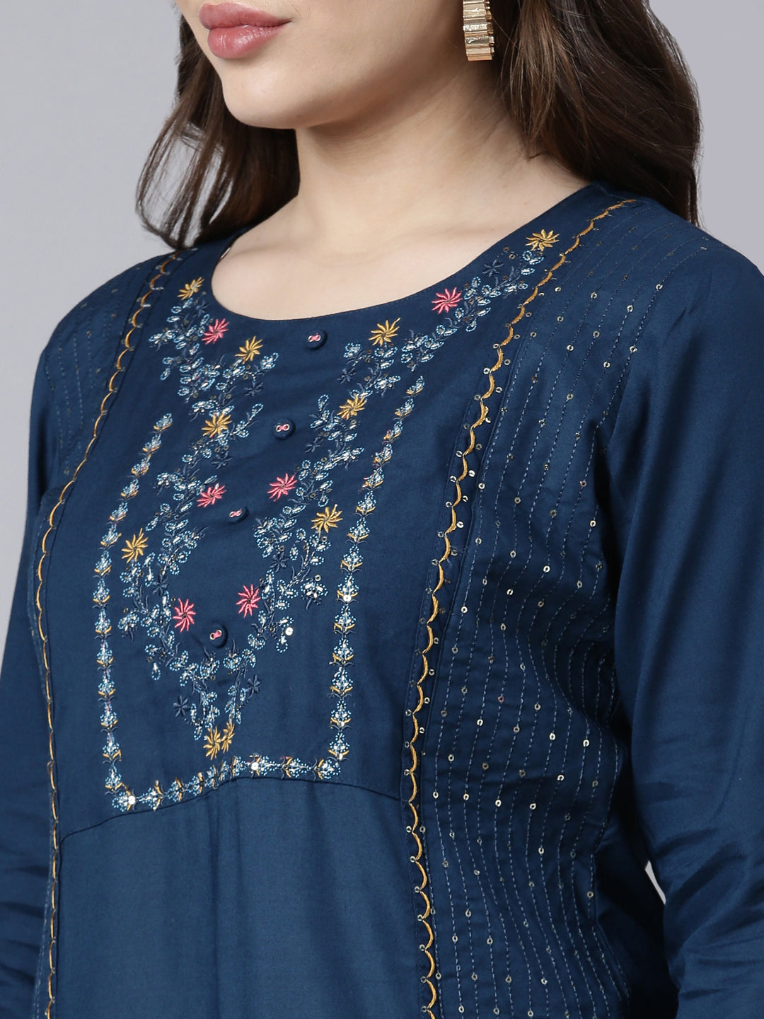 Neerus Blue Regular Straight Woven Design Kurtas