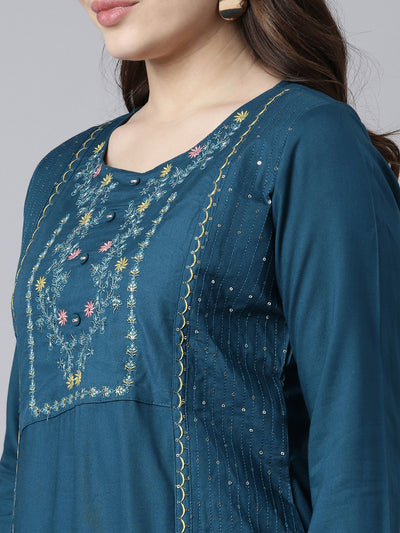 Neerus Blue Regular Straight Woven Design Kurtas