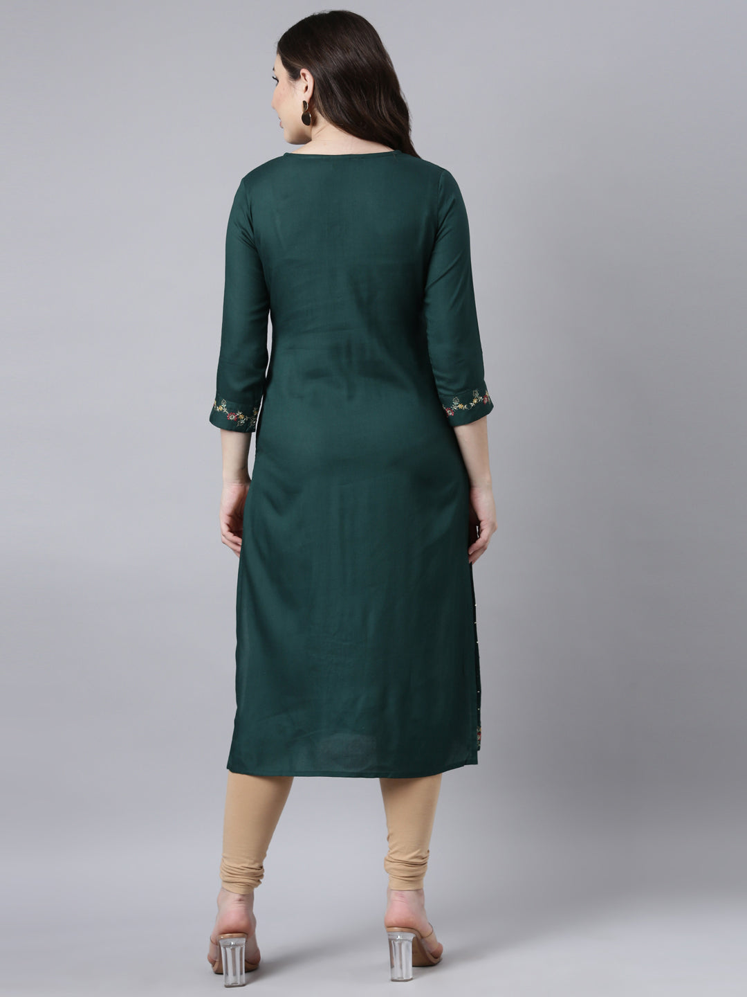 Neerus Green Regular Straight Woven Design Kurtas