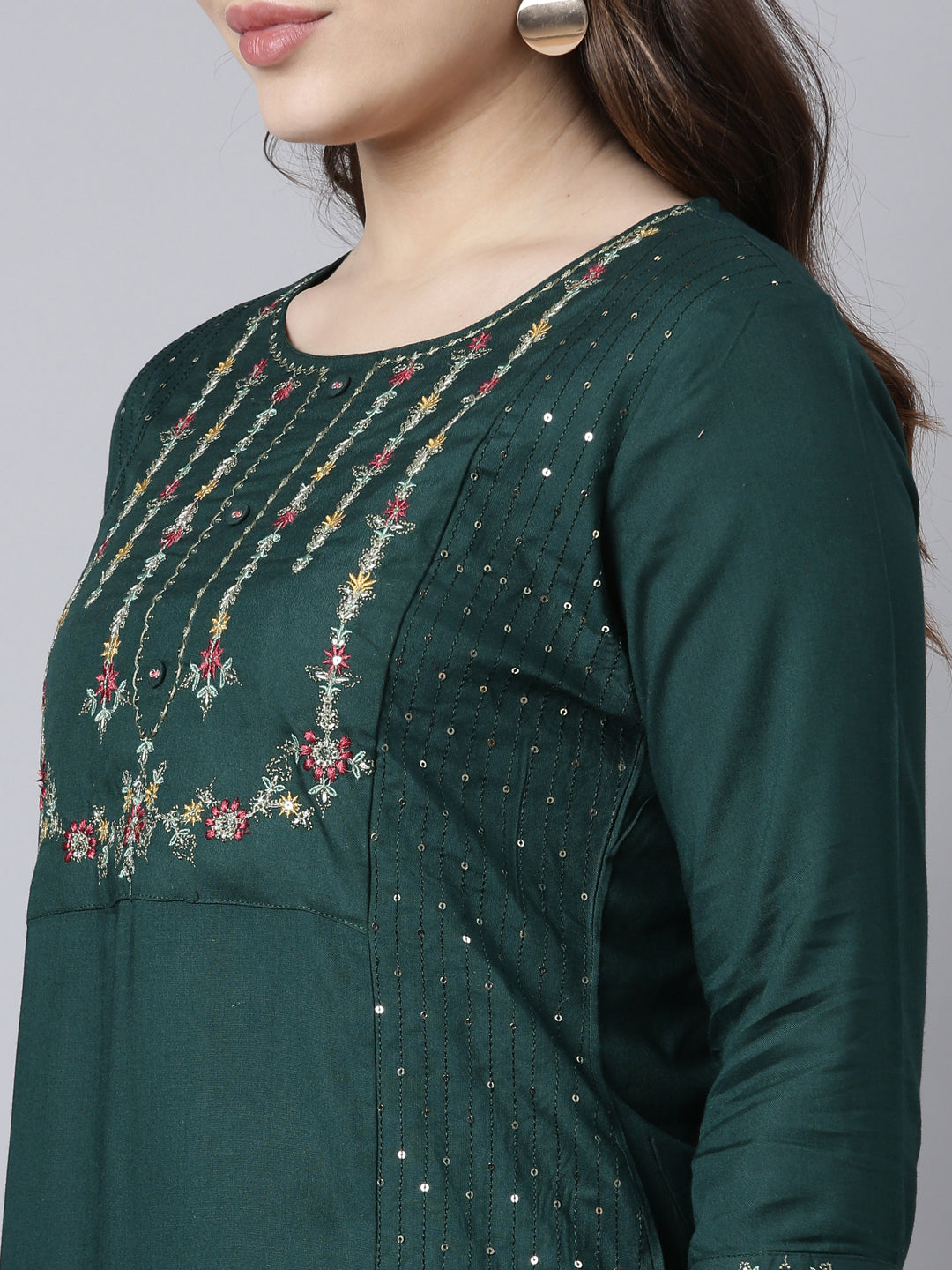 Neerus Green Regular Straight Woven Design Kurtas