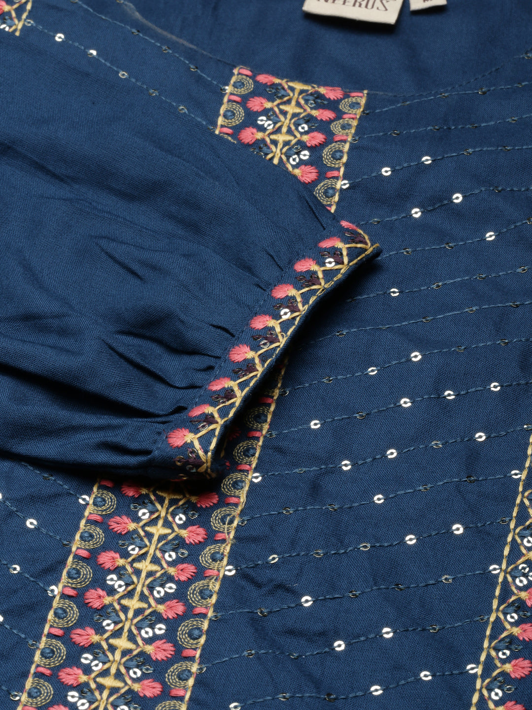 Neeru's Blue Regular Straight Floral Kurtas