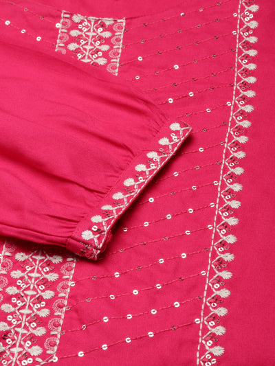 Neeru's Pink Regular Straight Floral Kurtas