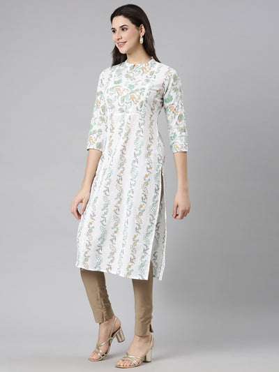 Neerus Sea Green Regular Straight Floral Kurtas