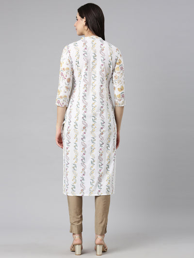 Neerus Yellow Regular Straight Floral Kurtas