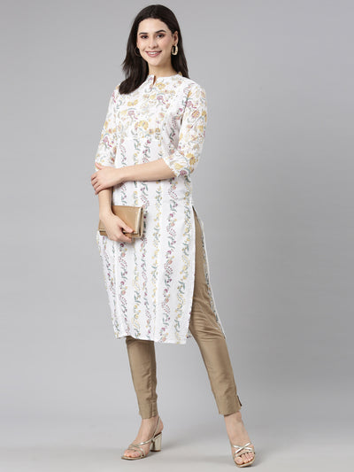 Neerus Yellow Regular Straight Floral Kurtas