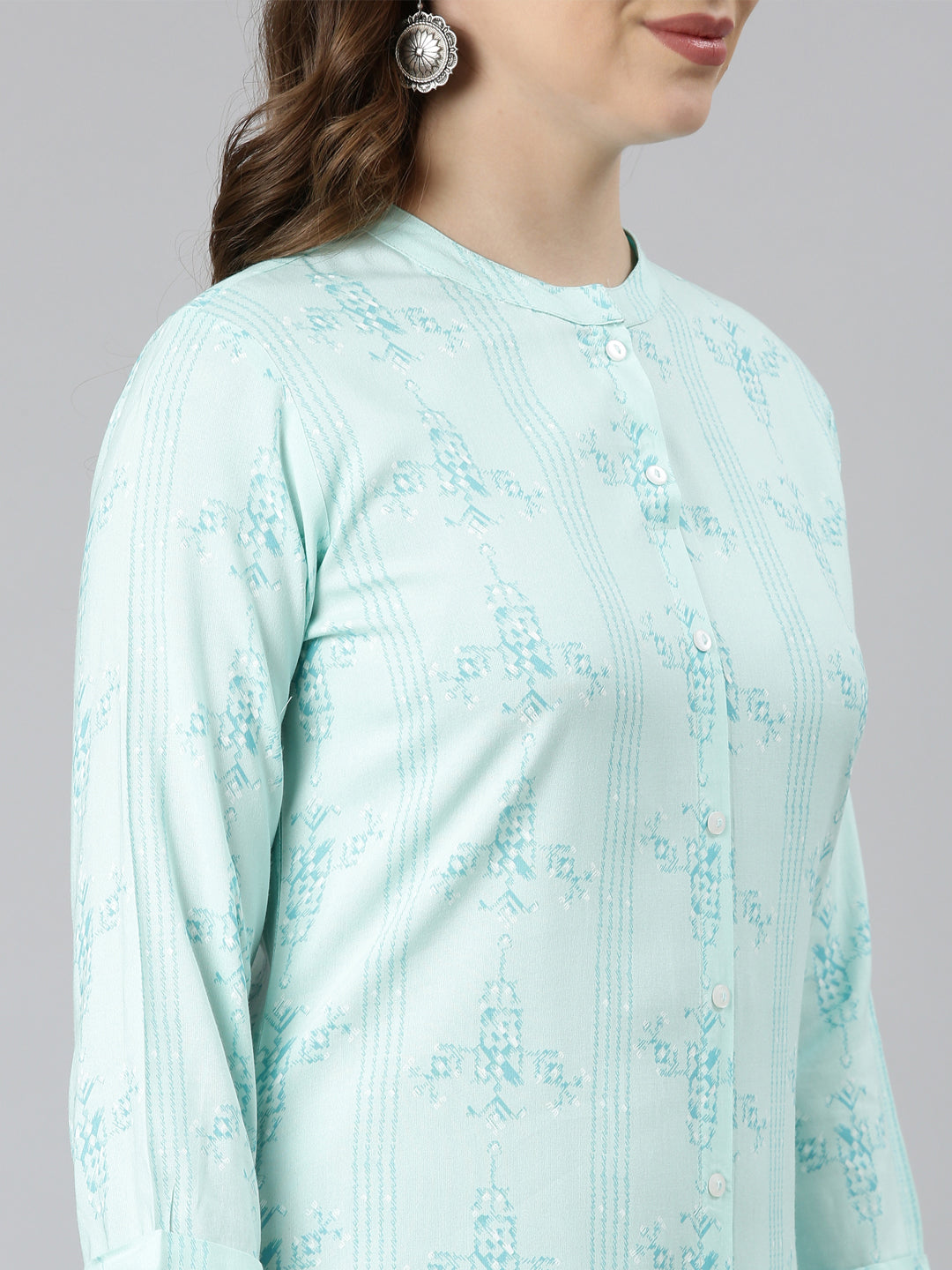 Neerus Sea Green Regular Straight Woven Design Kurtas