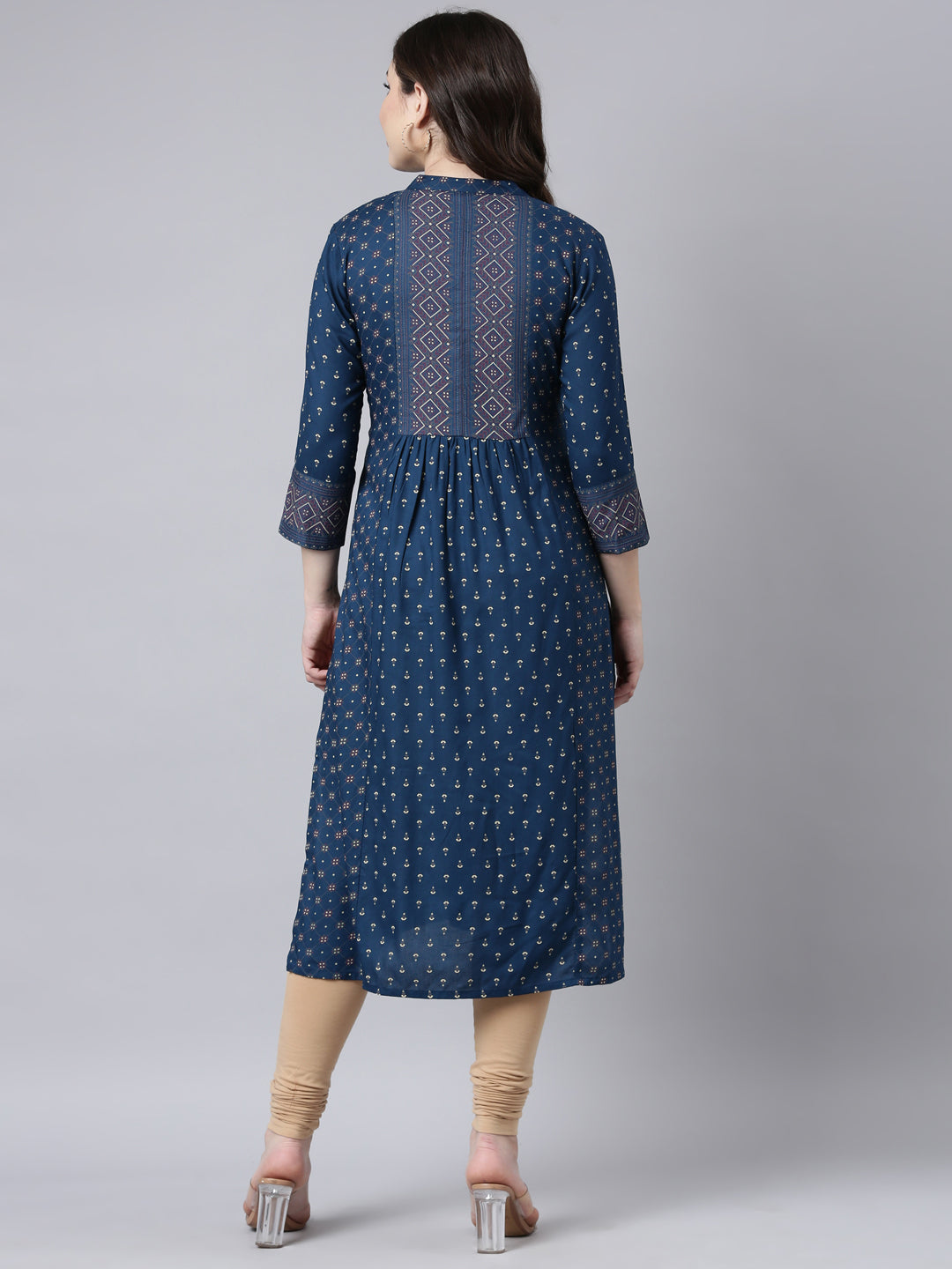 Neerus Blue Regular Straight Woven Design Kurtas