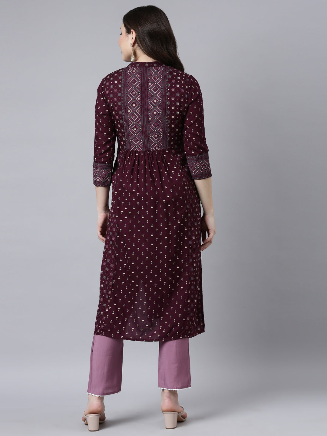 Neerus Purple Regular Straight Woven Design Kurtas