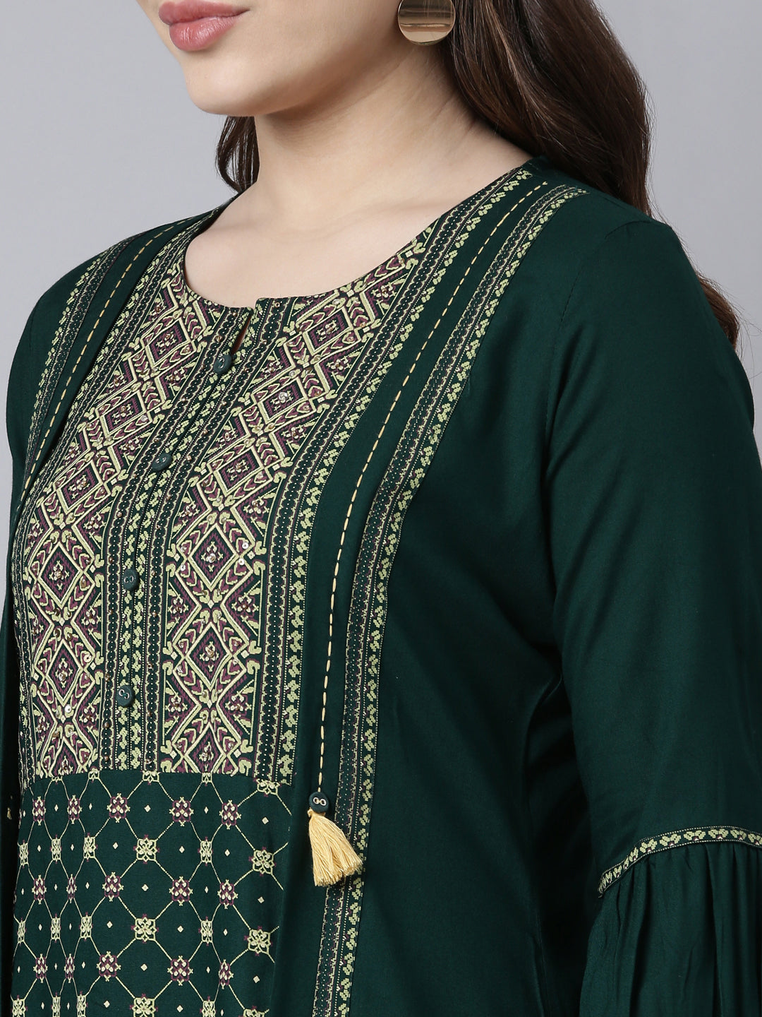 Neerus Green Regular Straight Woven Design Kurtas