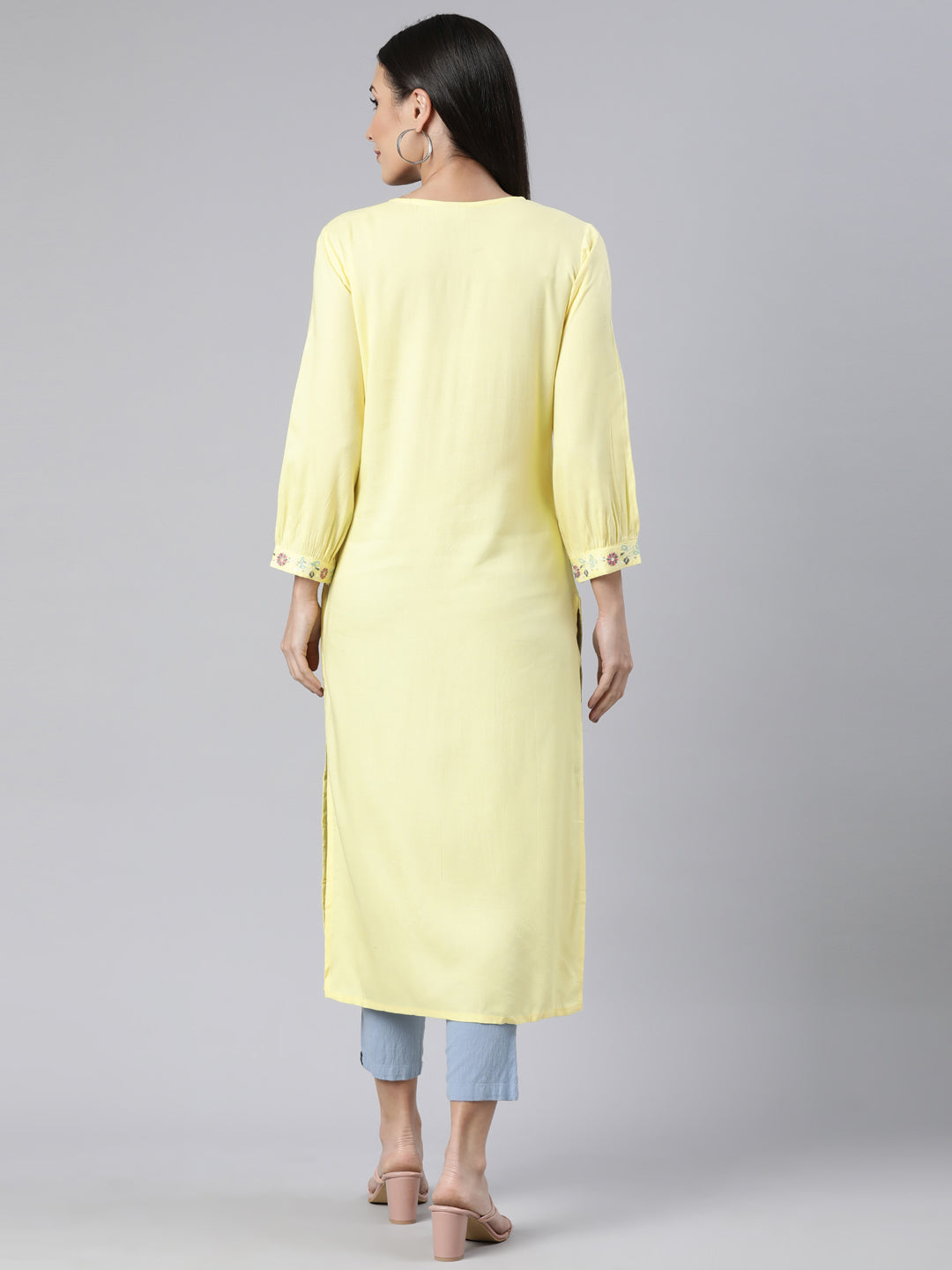 Neerus Yellow Regular Straight Solid Kurtas