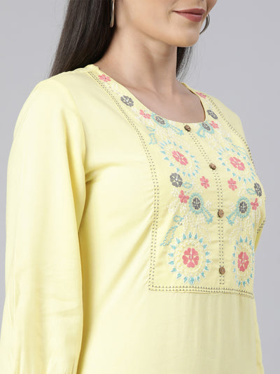 Neerus Yellow Regular Straight Solid Kurtas