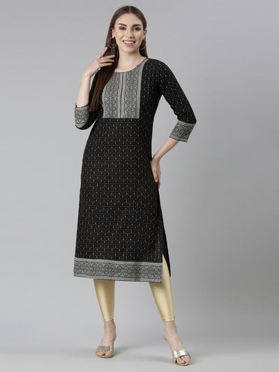 Neeru's Black Regular Straight Bandhani Kurtas