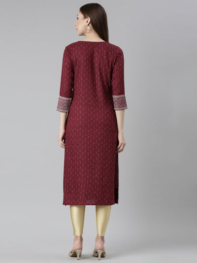 Neeru's Maroon Regular Straight Bandhani Kurtas