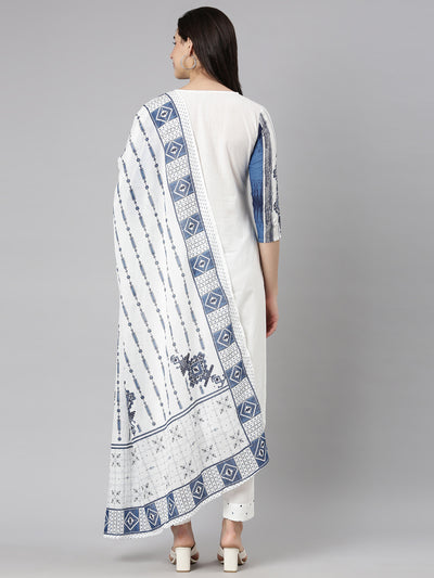 Neerus Blue Regular Straight Textured Kurta And  Trousers With Dupatta