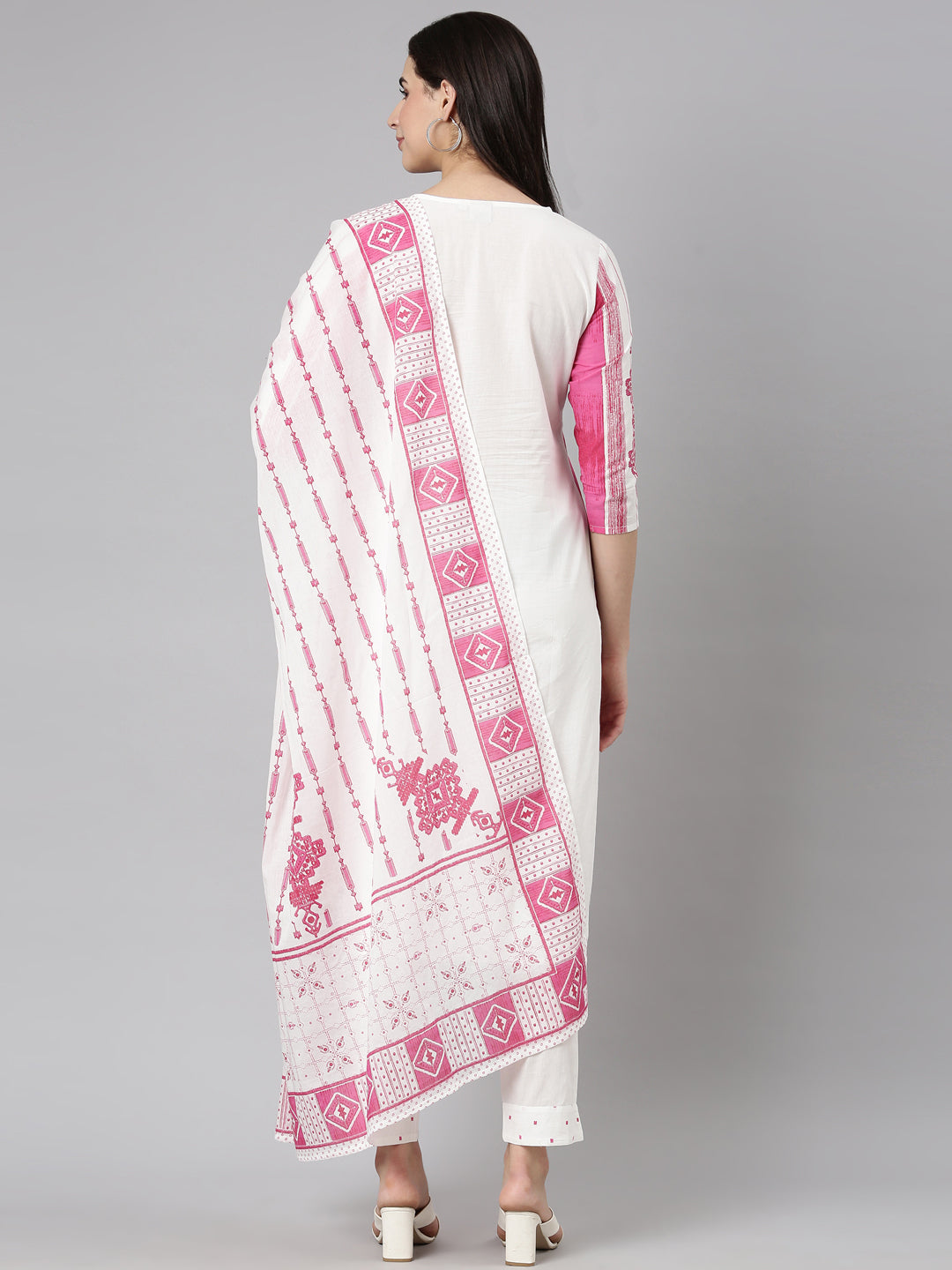 Neerus Pink Regular Straight Textured Kurta And  Trousers With Dupatta