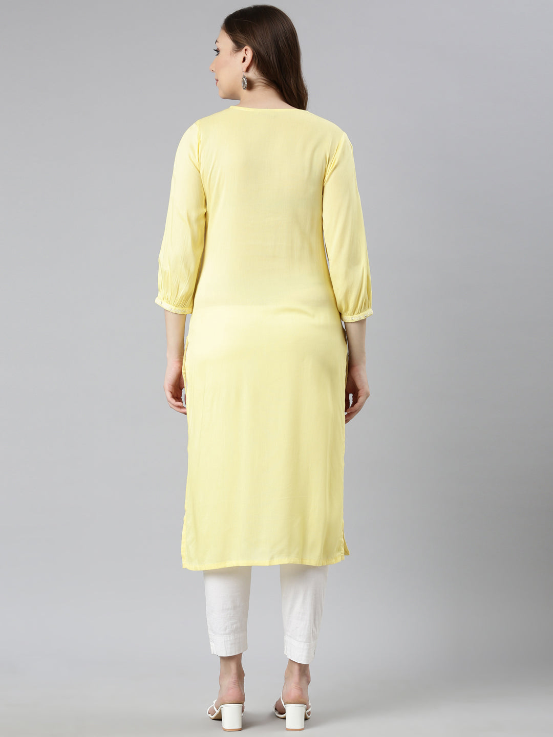 Neerus Yellow Regular Straight Floral Kurtas