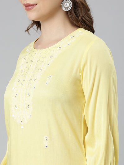 Neerus Yellow Regular Straight Floral Kurtas