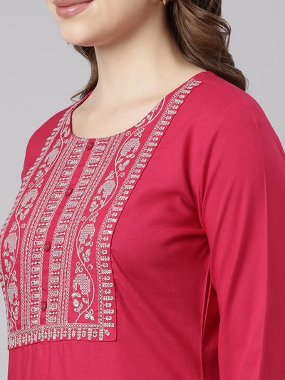 Neerus Pink Panelled Straight Solid Kurtas